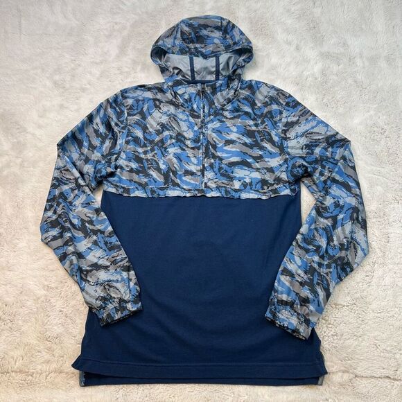 Under Armour Jacket Mens Medium Fitted Blue Camouflage Windbreaker 1/2 Zip Hoode - Picture 2 of 9